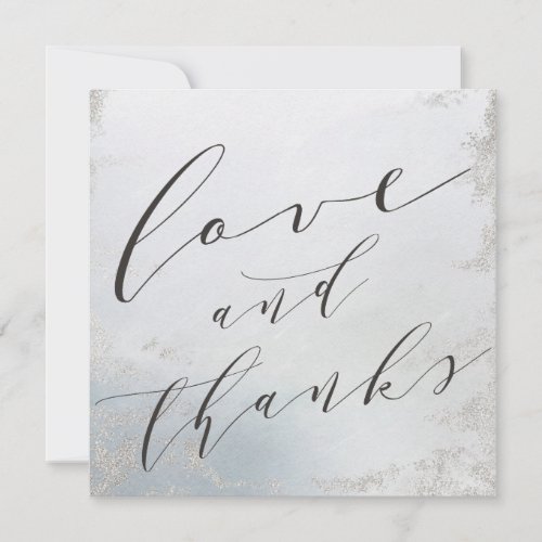 Ombre Dusty Blue Frosted Love and Thanks Square Thank You Card