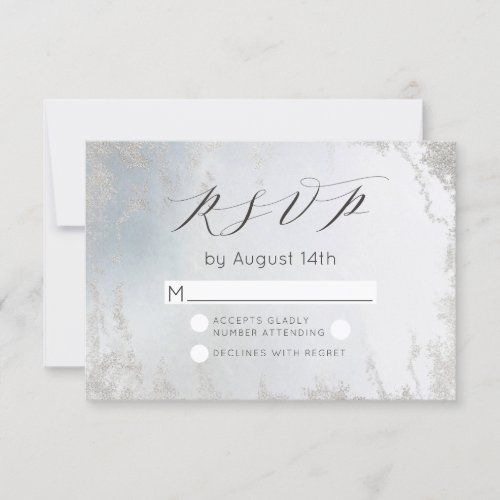 Ombre Dusty Blue Frosted Silver Foil Chic Wedding RSVP Card