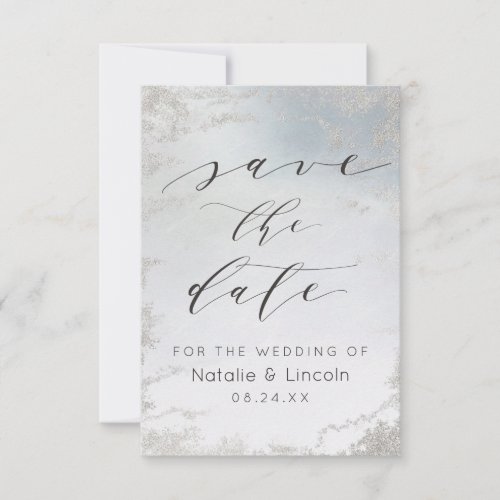Ombre Dusty Blue Frosted Silver Foil Chic Wedding Save The Date