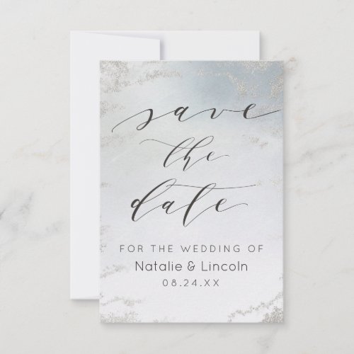 Ombre Dusty Blue Frosted Silver Foil Chic Wedding Save The Date