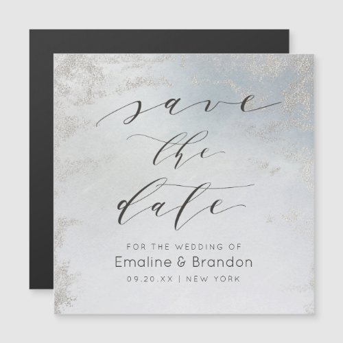 Ombre Dusty Blue Frosted Silver Foil Save the Date