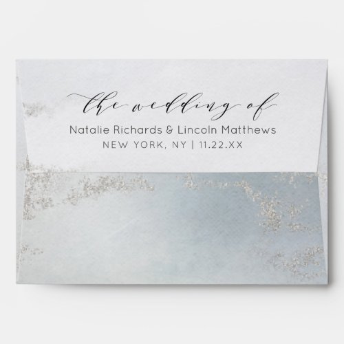 Ombre Dusty Blue Frosted Silver Monogram Wedding Envelope