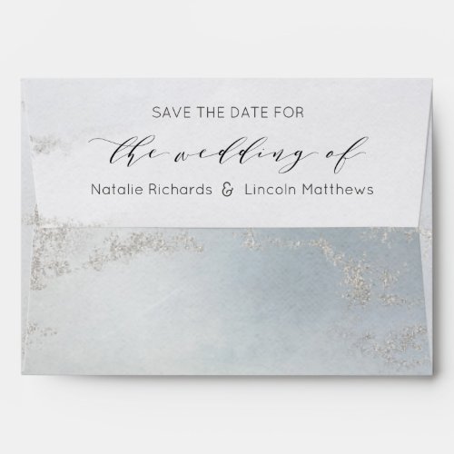 Ombre Dusty Blue Frosted Silver Save the Date Envelope