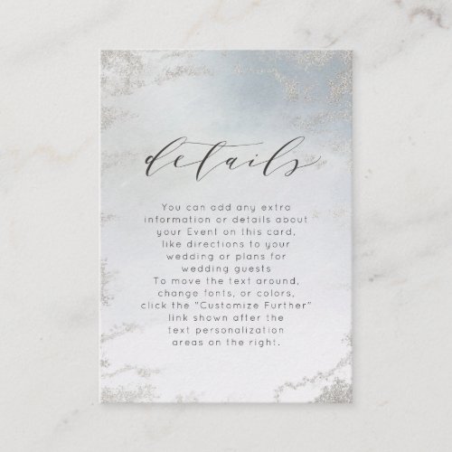 Ombre Dusty Blue Frosted Silver Wedding Details Enclosure Card