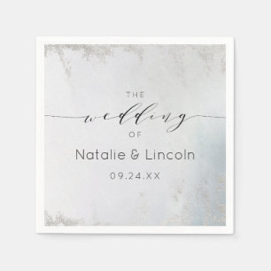 Ombre Dusty Blue Frosted Silver Wedding Monogram Napkins