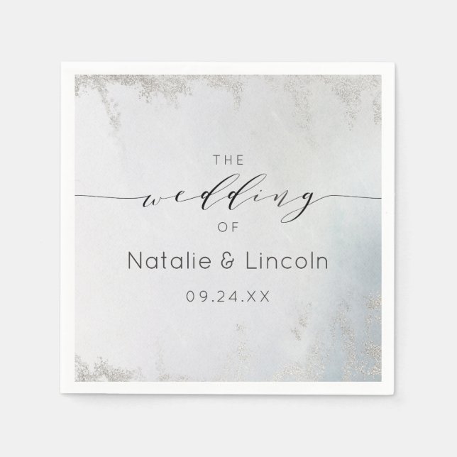 Ombre Dusty Blue Frosted Silver Wedding Monogram Napkins (Front)