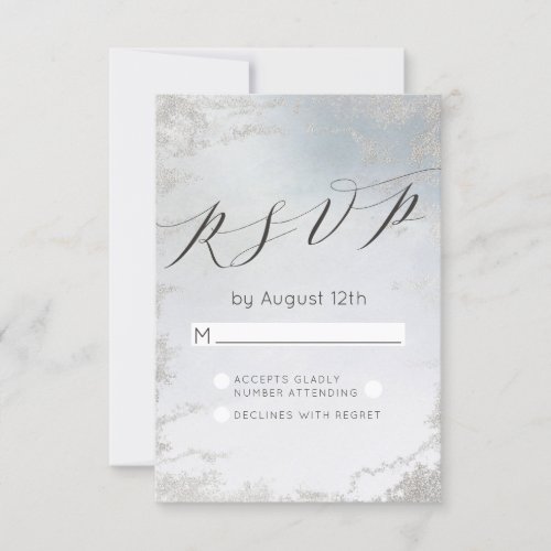 Ombre Dusty Blue Frosted Silver Wedding RSVP Reply