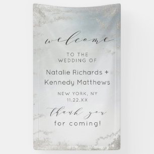 Ombre Dusty Blue Frosted Silver Wedding Welcome Banner