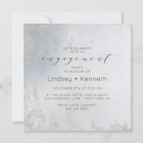 Ombre Dusty Blue Frosted Square Engagement Party Invitation