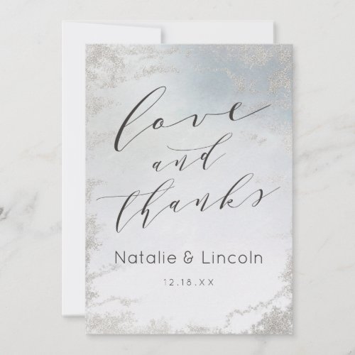 Ombre Dusty Blue Frosted Wedding Love and Thanks Thank You Card