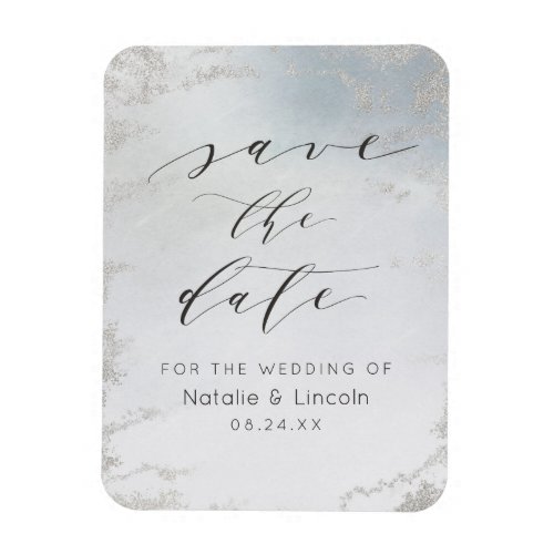 Ombre Dusty Blue Frosted Wedding Save the Date Magnet