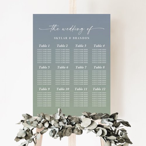 Ombre Dusty Blue  Green Guest Seating Chart Sign