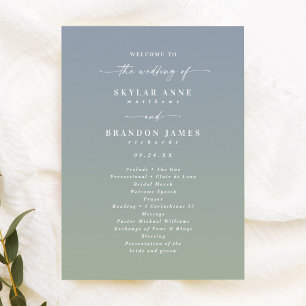 Ombre Dusty Blue & Green Wedding Ceremony Program
