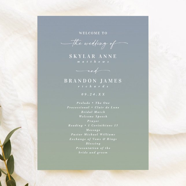 Ombre Dusty Blue & Green Wedding Ceremony Program (Creator Uploaded)