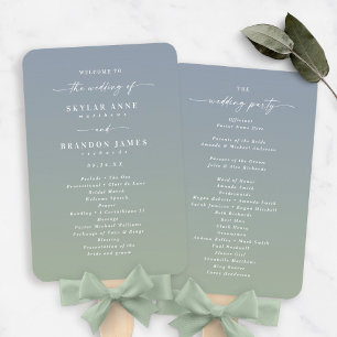 Ombre Dusty Blue & Green Wedding Ceremony Program Hand Fan