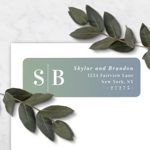 Ombre Dusty Blue & Green Wedding Return Address Label