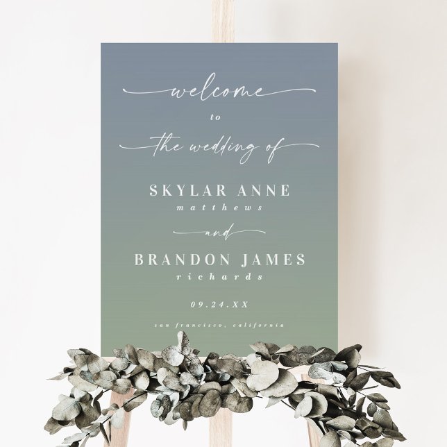 Ombre Dusty Blue & Green Wedding Welcome Sign (Creator Uploaded)