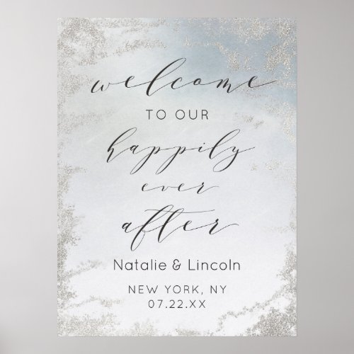 Ombre Dusty Blue Happily Ever After Reception Sign