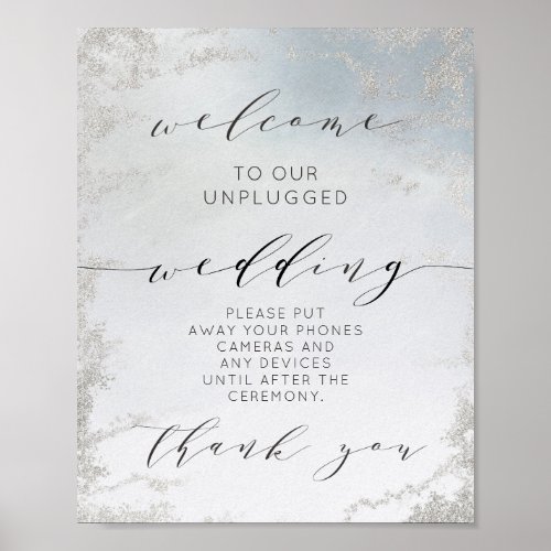 Ombre Dusty Blue Luxe Unplugged Wedding Table Sign