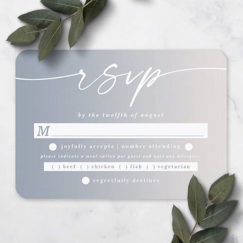 Ombre Dusty Blue  Off_White Wedding Meal Choice RSVP Card