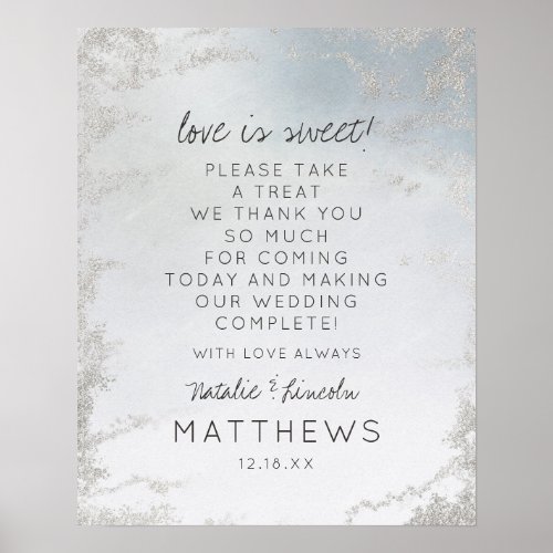 Ombre Dusty Blue Silver Love is Sweet Wedding Sign