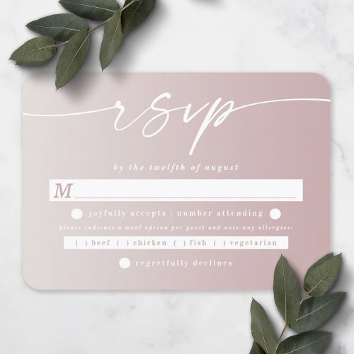 Ombre Dusty Mauve  Off_White Wedding Meal Choice RSVP Card
