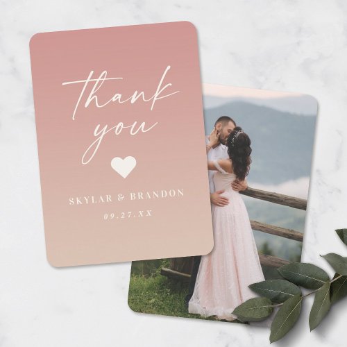 Ombre Dusty Rose Pink  Champagne Wedding Thank You Card