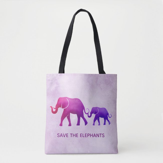 Ombre Elephants Cow and Calf Design Tote