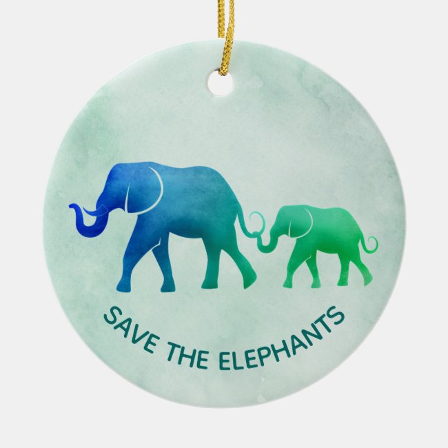 Ombre Elephants Design Ceramic Ornament