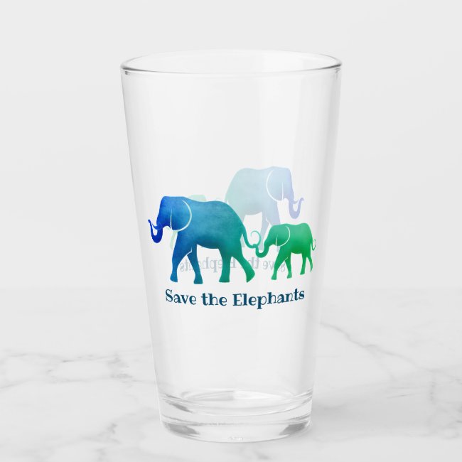 Ombre Elephants Design Drinking Glass