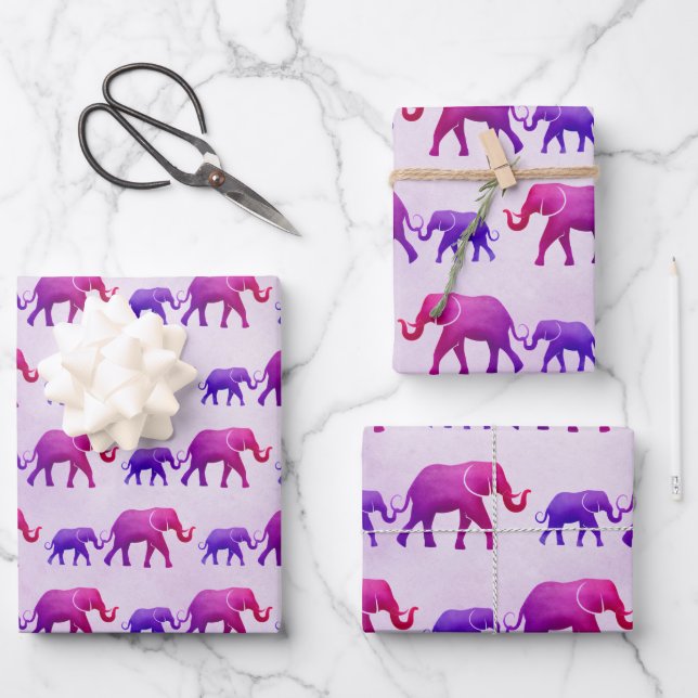 Ombre Elephants Wrapping Paper Sheets (Front)