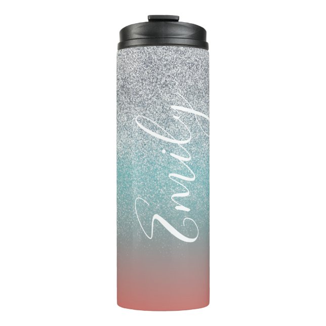 Ombre Faux Sparkle Colorful Monogrammed Name      Thermal Tumbler (Front)