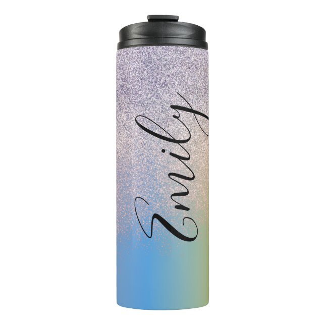 Ombre Faux Sparkle Colorful Monogrammed Name       Thermal Tumbler (Front)