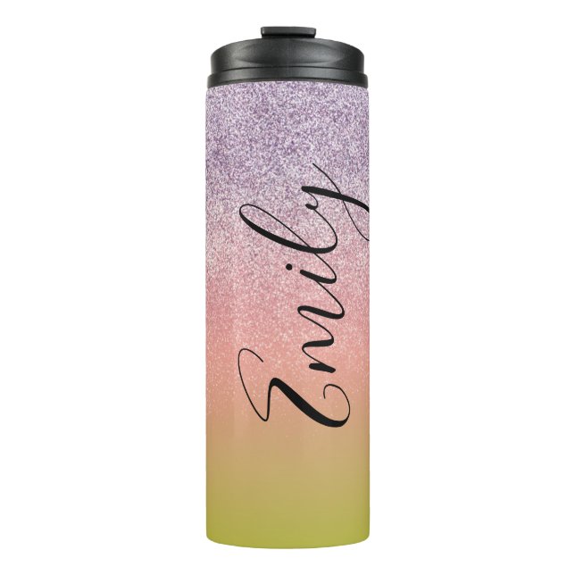 Ombre Faux Sparkle Colorful Monogrammed Name     Thermal Tumbler (Front)