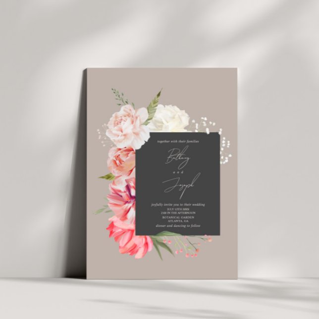 Ombré Floral Botanical Elegant Gray Wedding Invitation (Creator Uploaded)