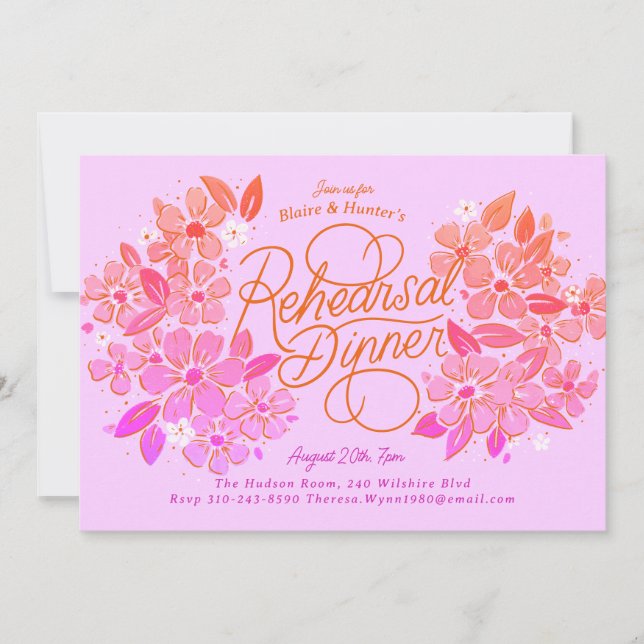 Ombre Floral Hand-Lettered Rehearsal Dinner Invitation (Front)