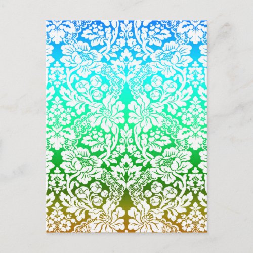 Ombre Floral Lace Pattern Blue Green Gold Postcard