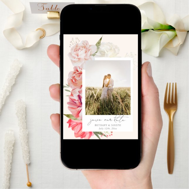 Ombre Floral Wedding Photo Save The Date (Front Digital)