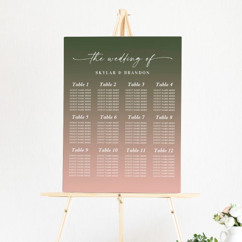 Ombre Forest Green  Pink Wedding Seating Chart Foam Board
