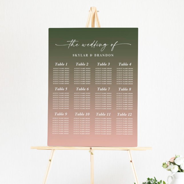 Ombre Forest Green & Pink Wedding Seating Chart Foam Board (Creator Uploaded)