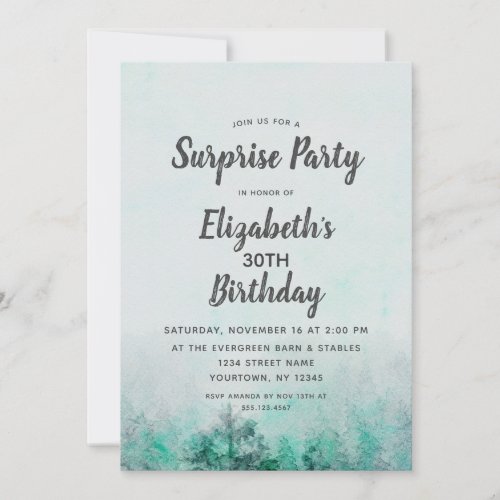 Ombre Forest Watercolor Birthday Party Invitation