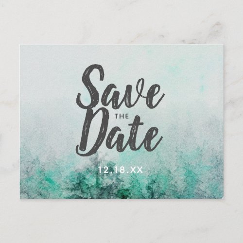 Ombre Forest Watercolor Pine Trees Save the Date Announcement Postcard