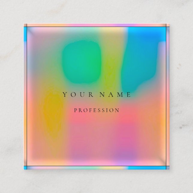 Ombre Framed Simply Professional Holographic Pink Square Business Card (Front)