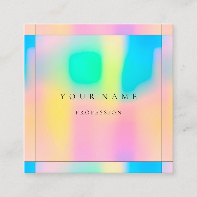 Ombre Framed Simply Professional Holographic Rose Square Business Card (Front)