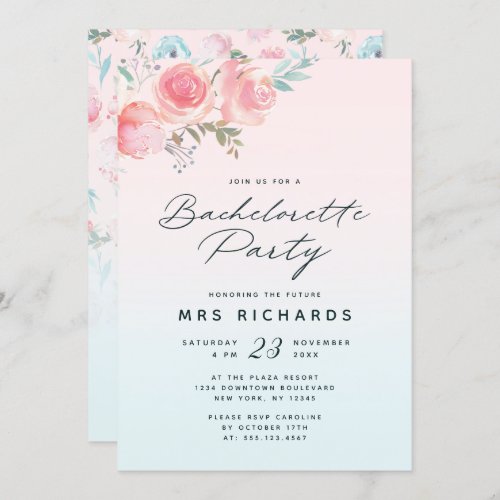 Ombre French Garden Chic Floral Bachelorette Party Invitation