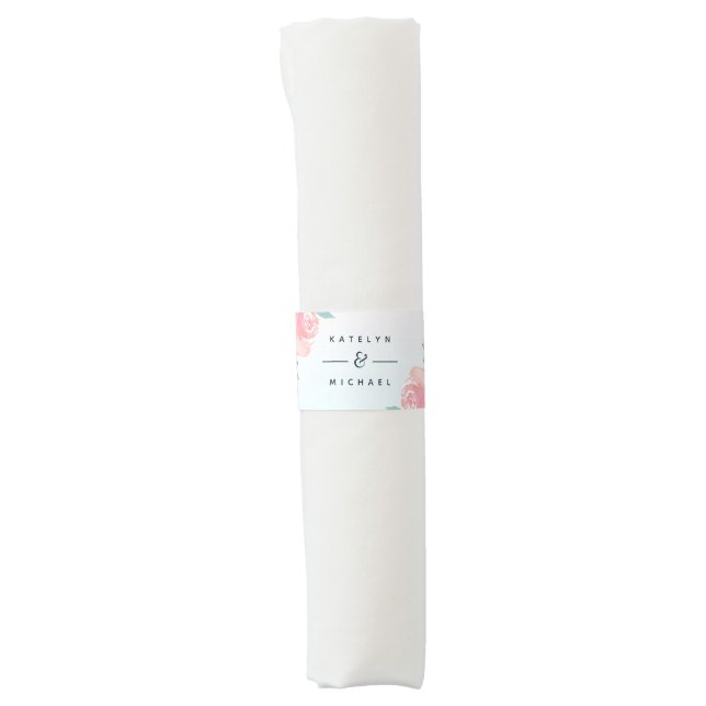 Ombre French Garden Floral Peony Wedding Monogram Napkin Bands (Front)