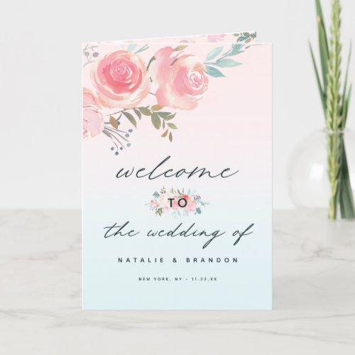 Ombre French Garden Pink Peony Wedding Ceremony Program