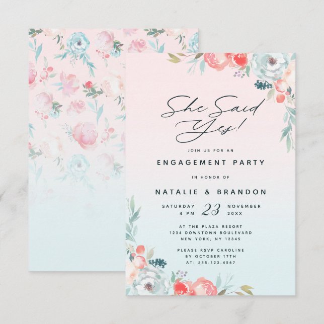 Ombre French Garden She Said Yes Engagement Party Invitation (Front/Back)