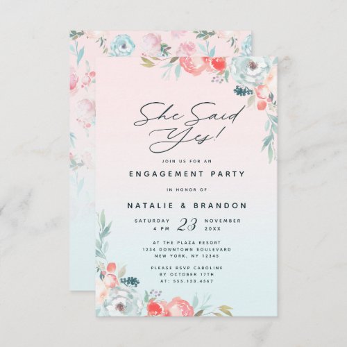 Ombre French Garden She Said Yes Engagement Party Invitation