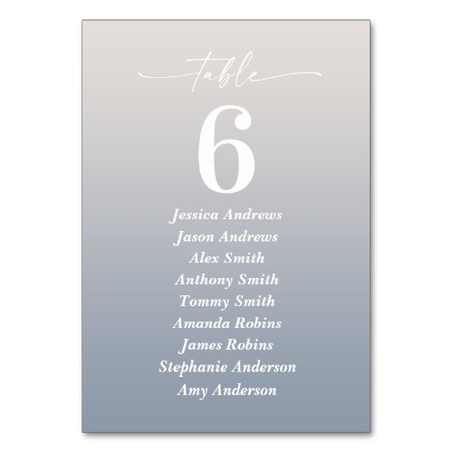Ombre Gardenia White  Dusty Blue Guest Names Table Number